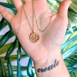 Leo Horoscope Astrology Gold Brass CZ Necklace